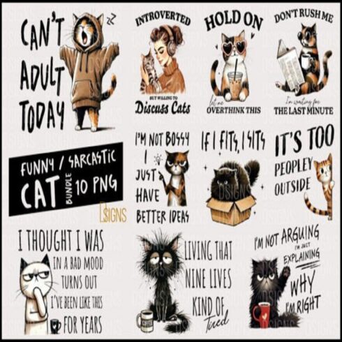 Funny Cat Sarcastic Sassy Bundle Png cover image.