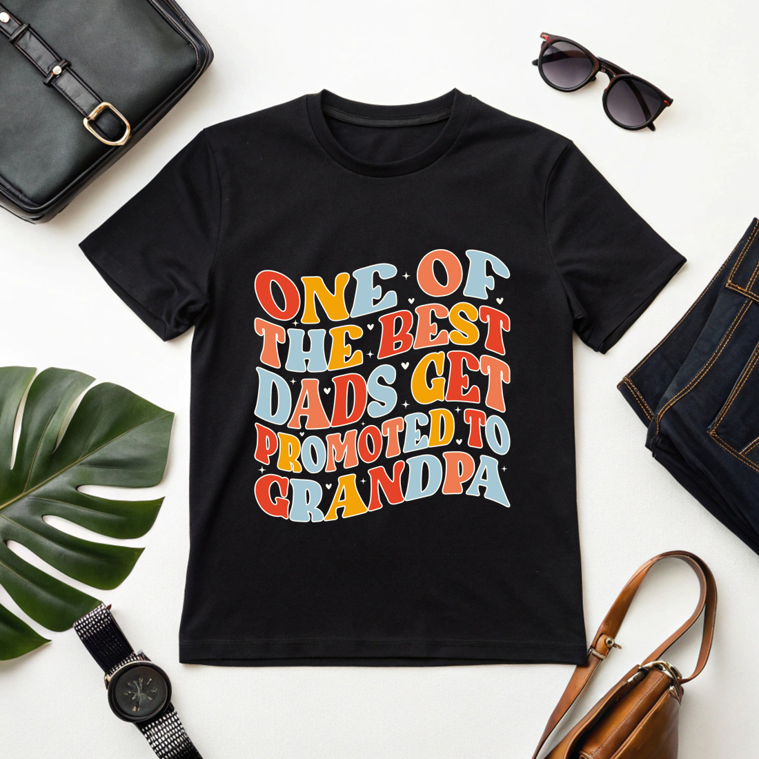 funny dad to grandpa promotion quote in groovy style Graphic Design cover image.