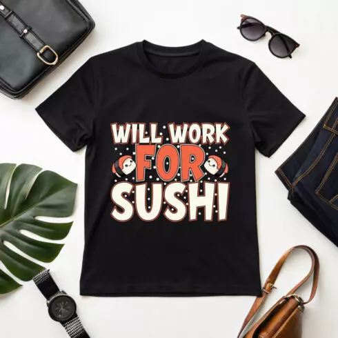 Funny Japanese Food Graphic – Kawaii Sushi Cartoon with Bold Typography graphic design cover image.