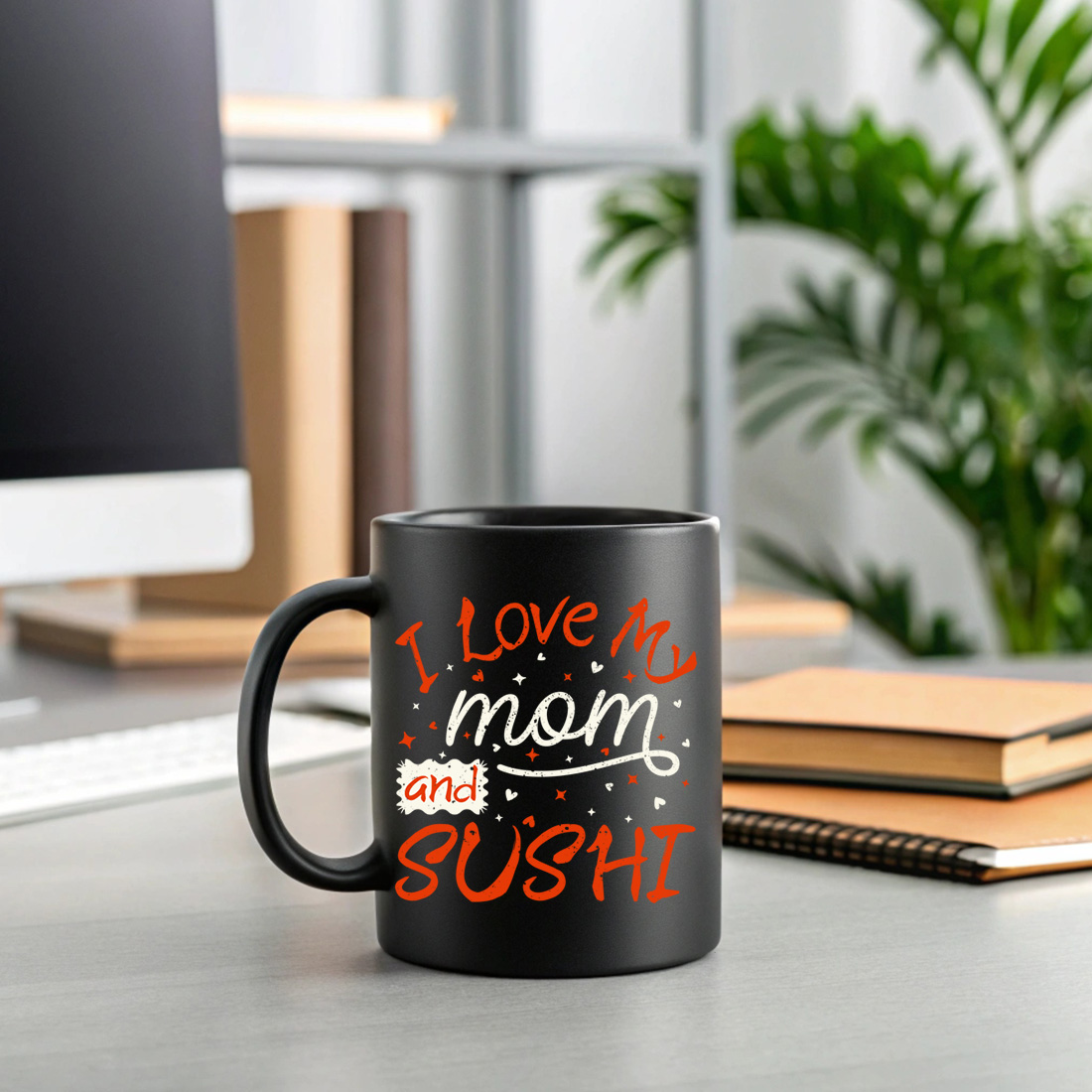 funny sushi and mom lover graphic design for cute gift merchandise 2 black mug mock up 591