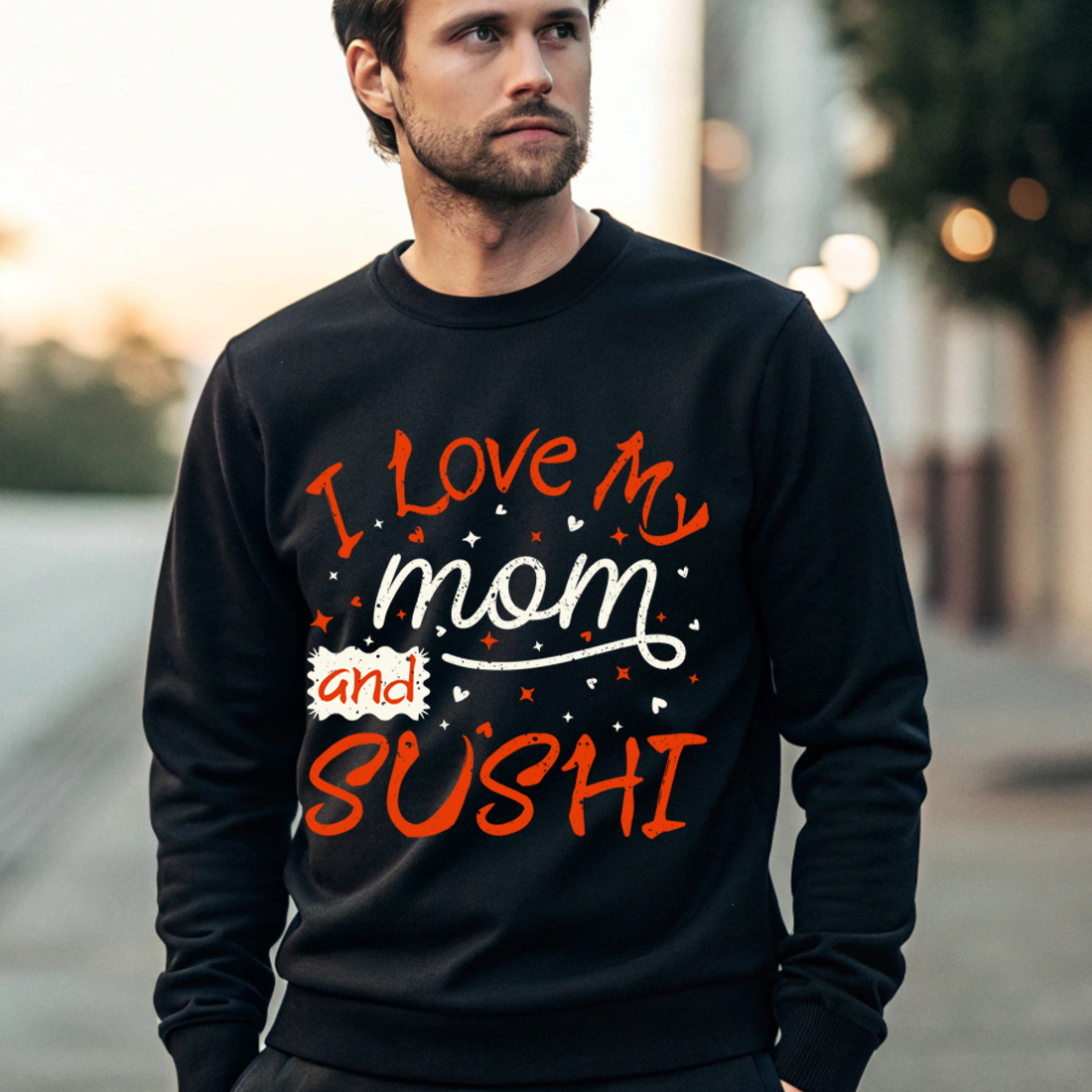 funny sushi and mom lover graphic design for cute gift merchandise 4 black male sweatshirt mock up 652