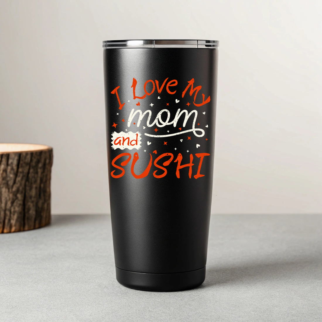 funny sushi and mom lover graphic design for cute gift merchandise 8 black tumblers mockup 691