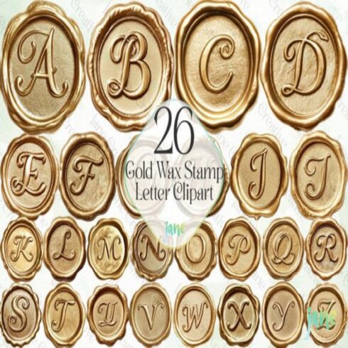 Gold Wax Stamp Letter Clipart Bundle cover image.