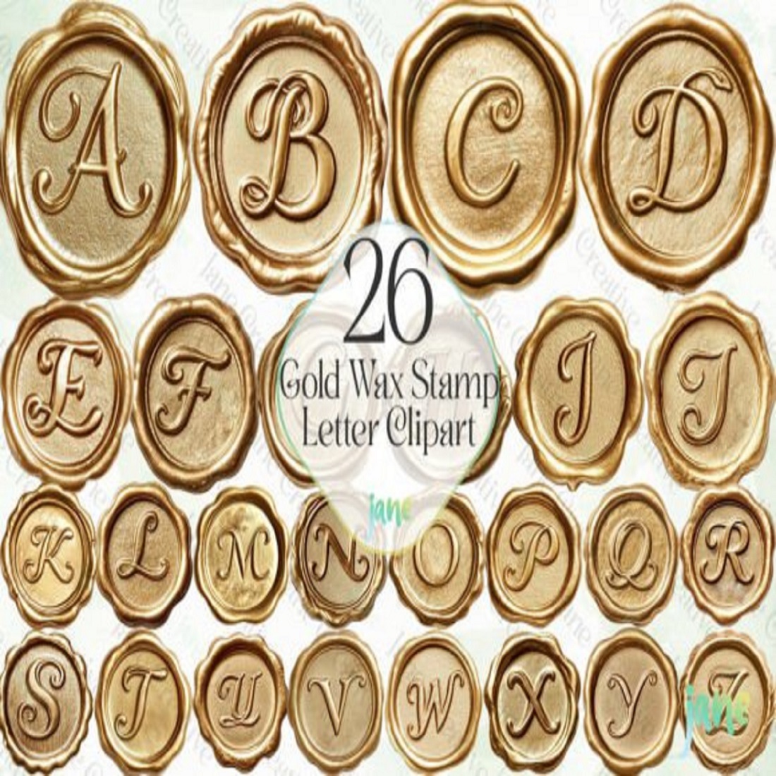 Gold Wax Stamp Letter Clipart Bundle cover image.
