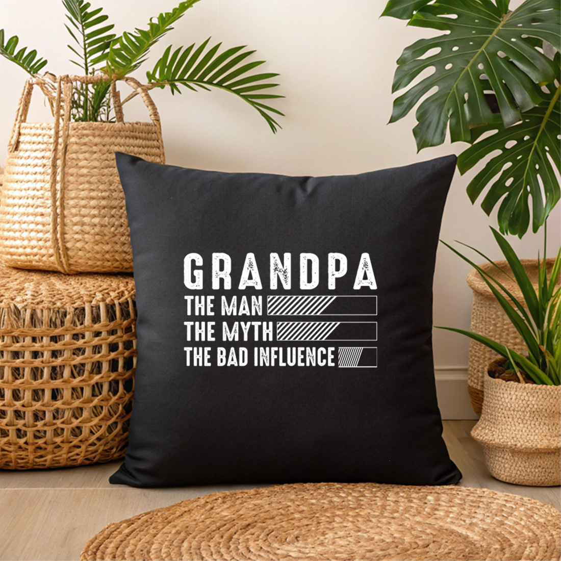 grandpa humor graphic design for fathers day or birthday gift merchandise. graphic design. 3 black pillow mock up 926