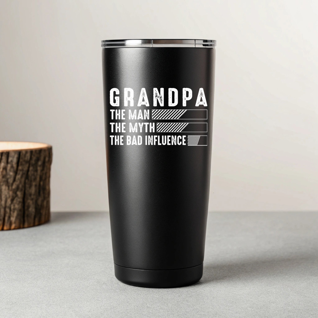 grandpa humor graphic design for fathers day or birthday gift merchandise. graphic design. 8 black tumblers mockup 381