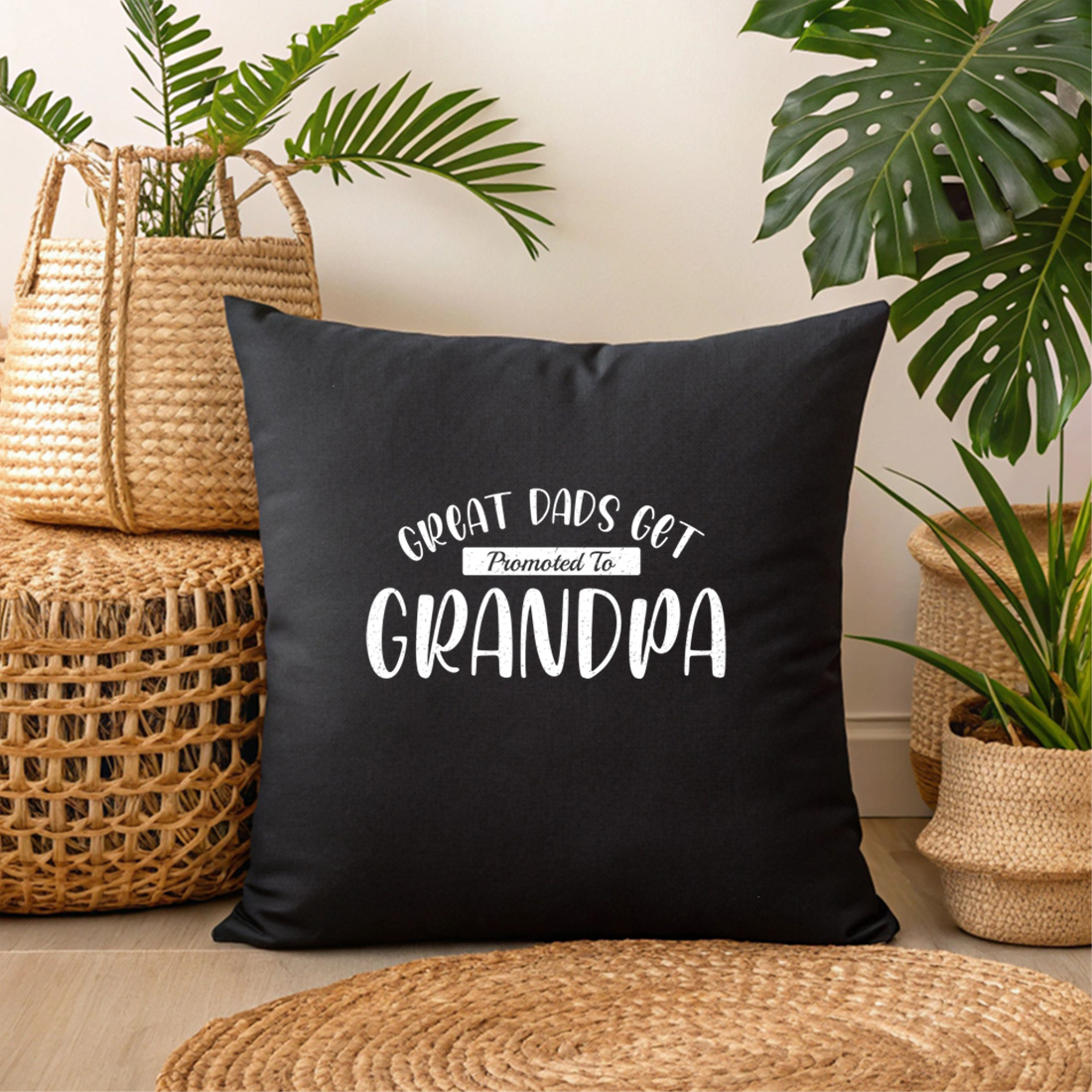 great dads get promoted to grandpa vintage quote design for gifts and apparel. graphic design. 3 black pillow mock up 546