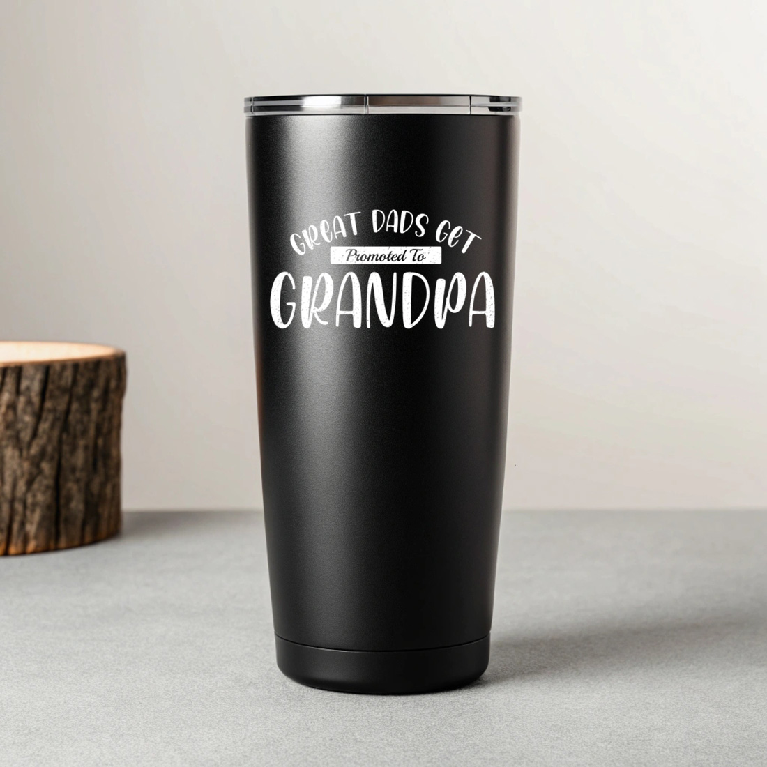 great dads get promoted to grandpa vintage quote design for gifts and apparel. graphic design. 8 black tumblers mockup 14