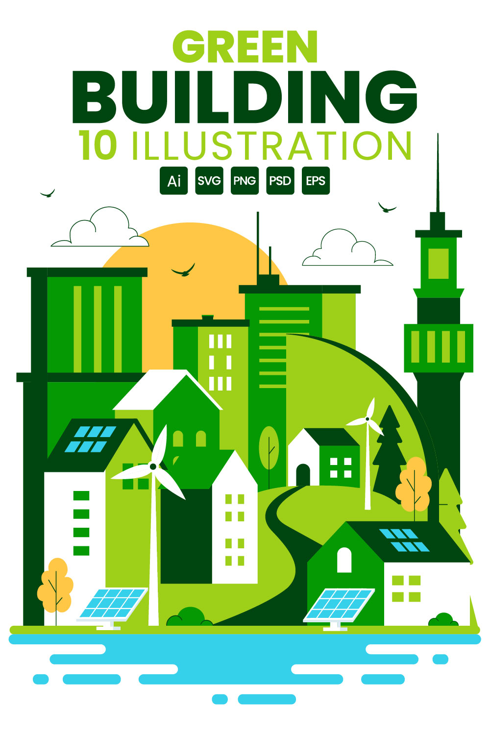 10 Green Building Illustration pinterest preview image.