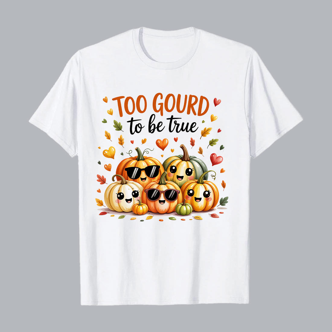 happy pumpkins wearing sunglasses surrounded by autumn leaves and hearts 304