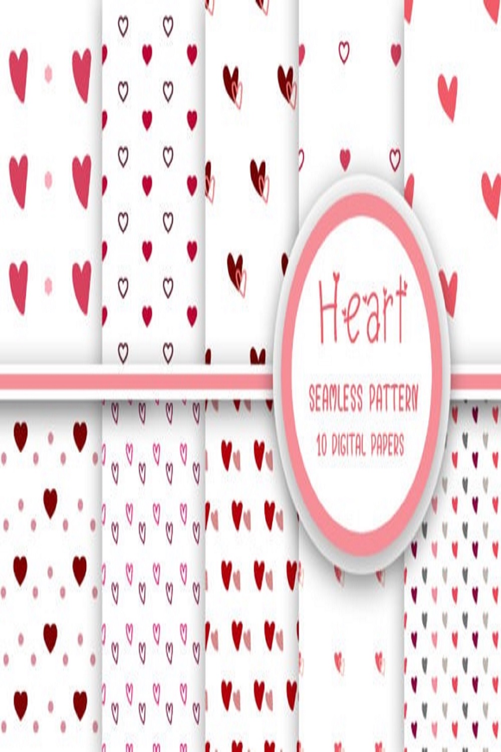 Heart Seamless Pattern Digital Papers pinterest preview image.