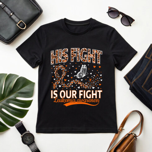 his fight is our fight leukemia awareness ribbon with hearts and butterfly design graphic design cover image.