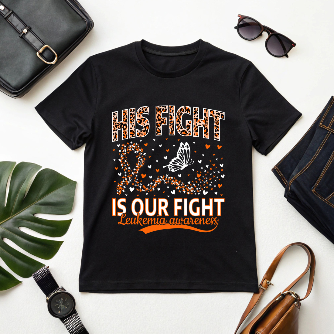 his fight is our fight leukemia awareness ribbon with hearts and butterfly design graphic design cover image.