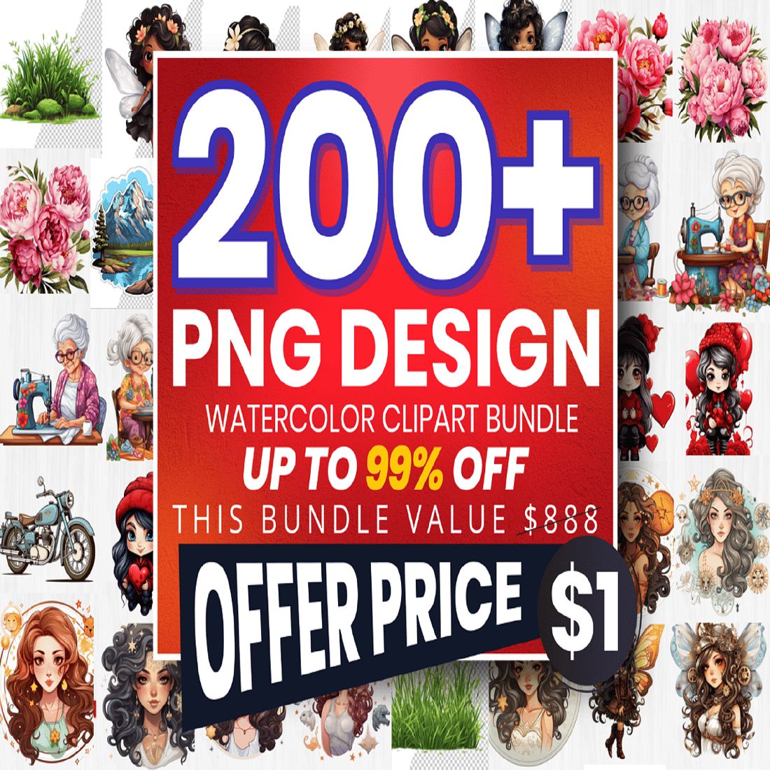 Huge Watercolor Clipart Bundle cover image.