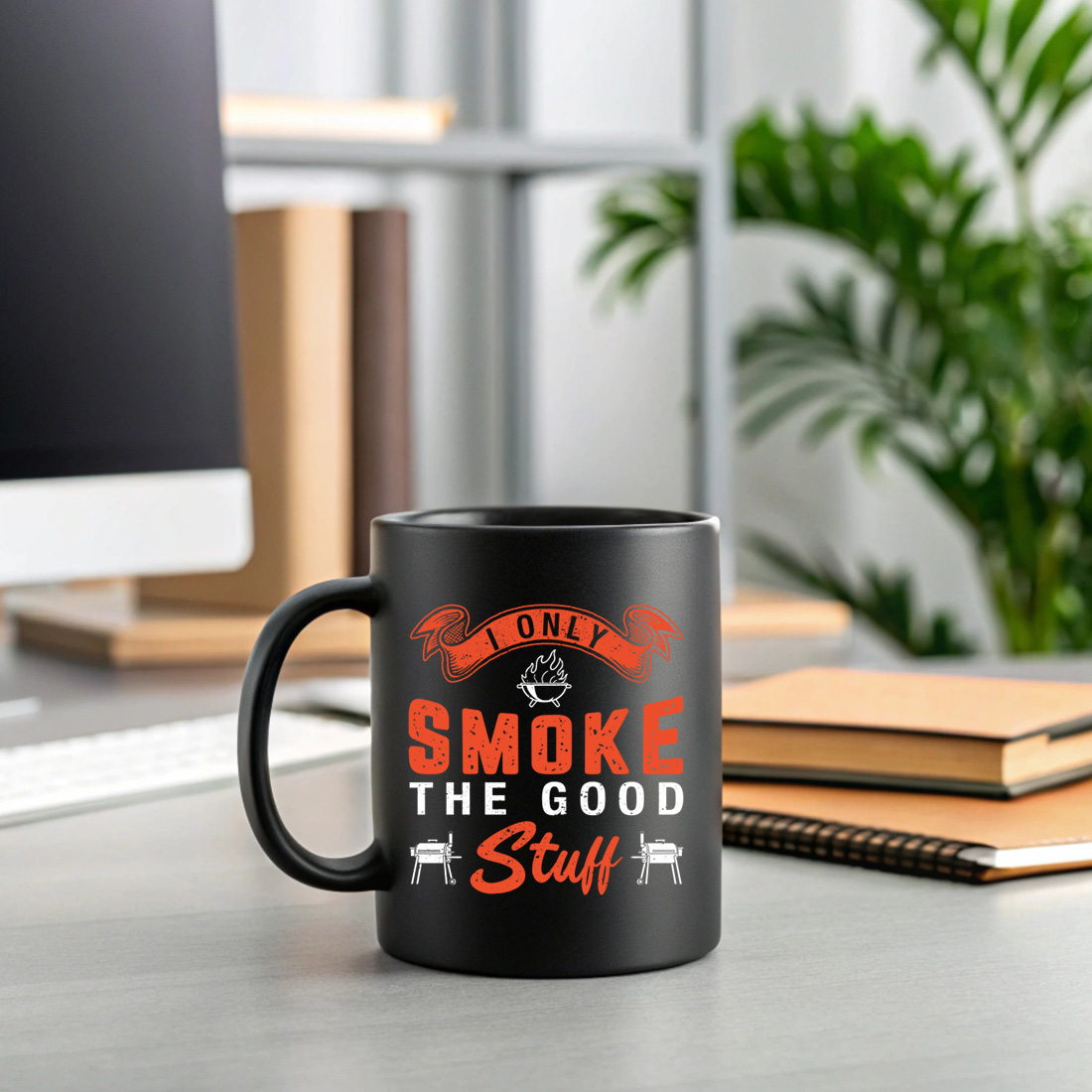 i only smoke the good stuff – vintage grilling quote for outdoor cooking lovers. bbq graphic design. 2 black mug mock up 312