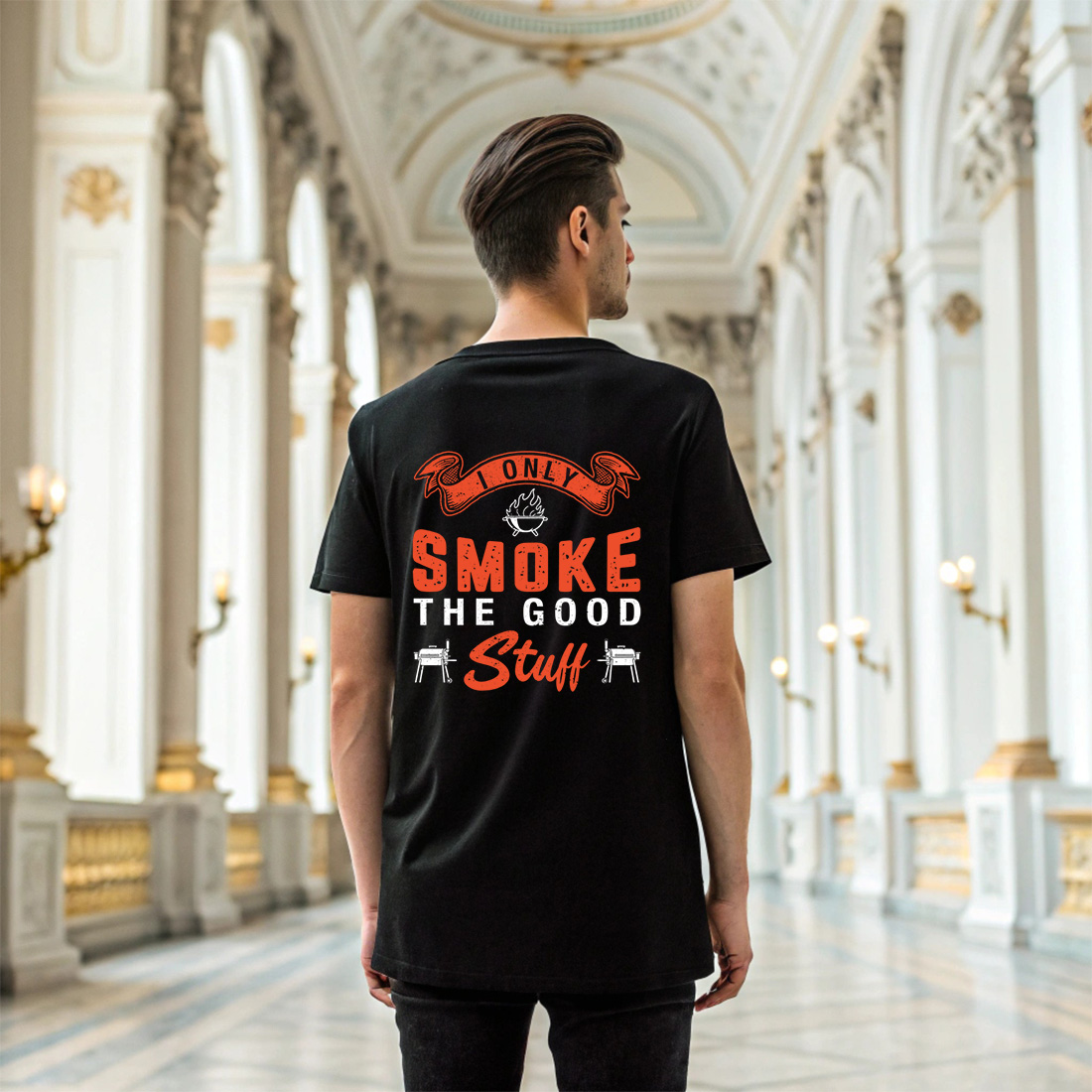 i only smoke the good stuff – vintage grilling quote for outdoor cooking lovers. bbq graphic design. 6 black t shirt mock up 674