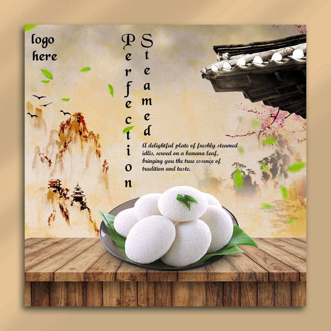 Steamed Idli Poster Template - Traditional South Indian Food PSD Design preview image.