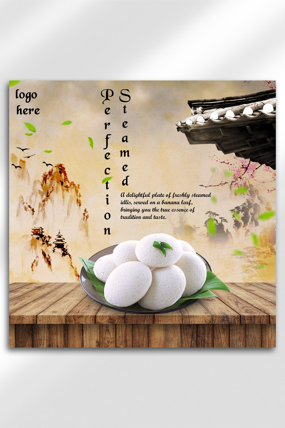 Steamed Idli Poster Template - Traditional South Indian Food PSD Design pinterest preview image.