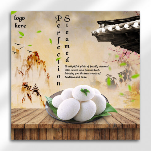 Steamed Idli Poster Template - Traditional South Indian Food PSD Design cover image.