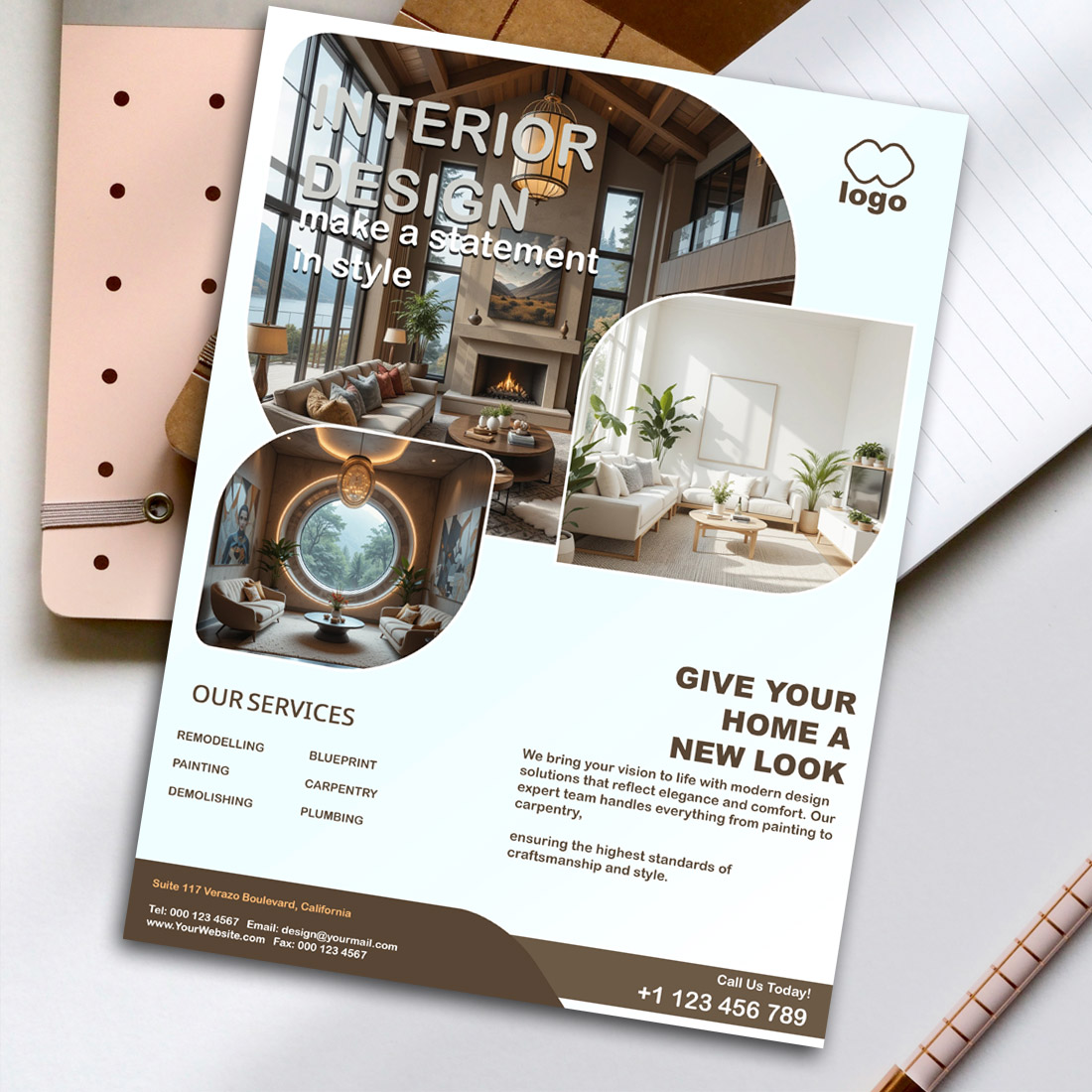 Modern Interior Design Flyer PSD Template | Architecture & Home Makeover Services preview image.