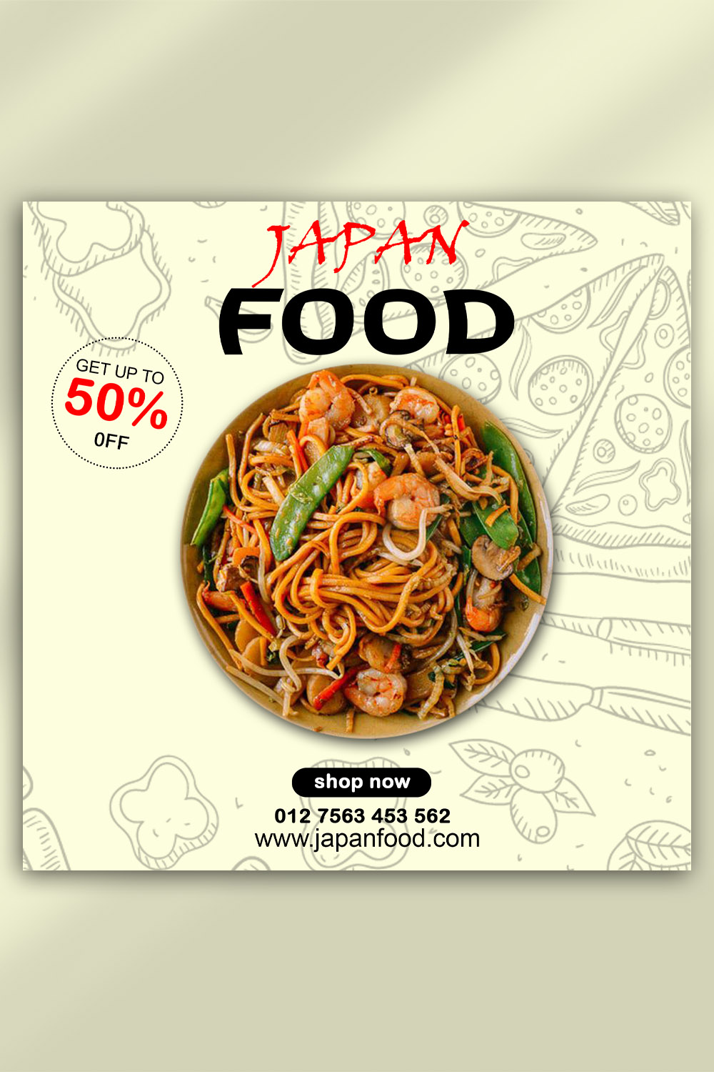 Japanese Food Social Media Post PSD Template | 2000x2000 px | Editable pinterest preview image.