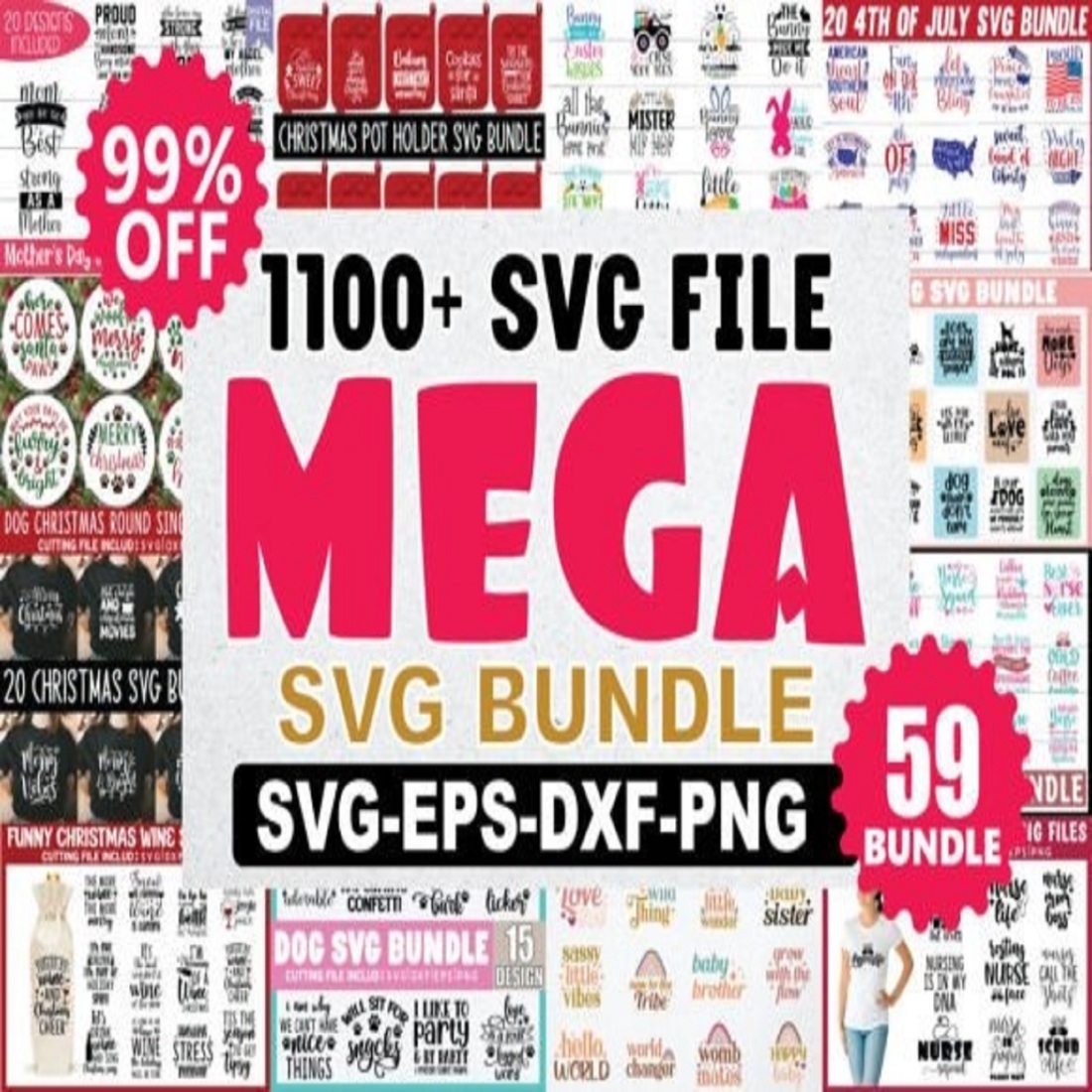 Mega Svg Bundle 1180 SVG Designs preview image.