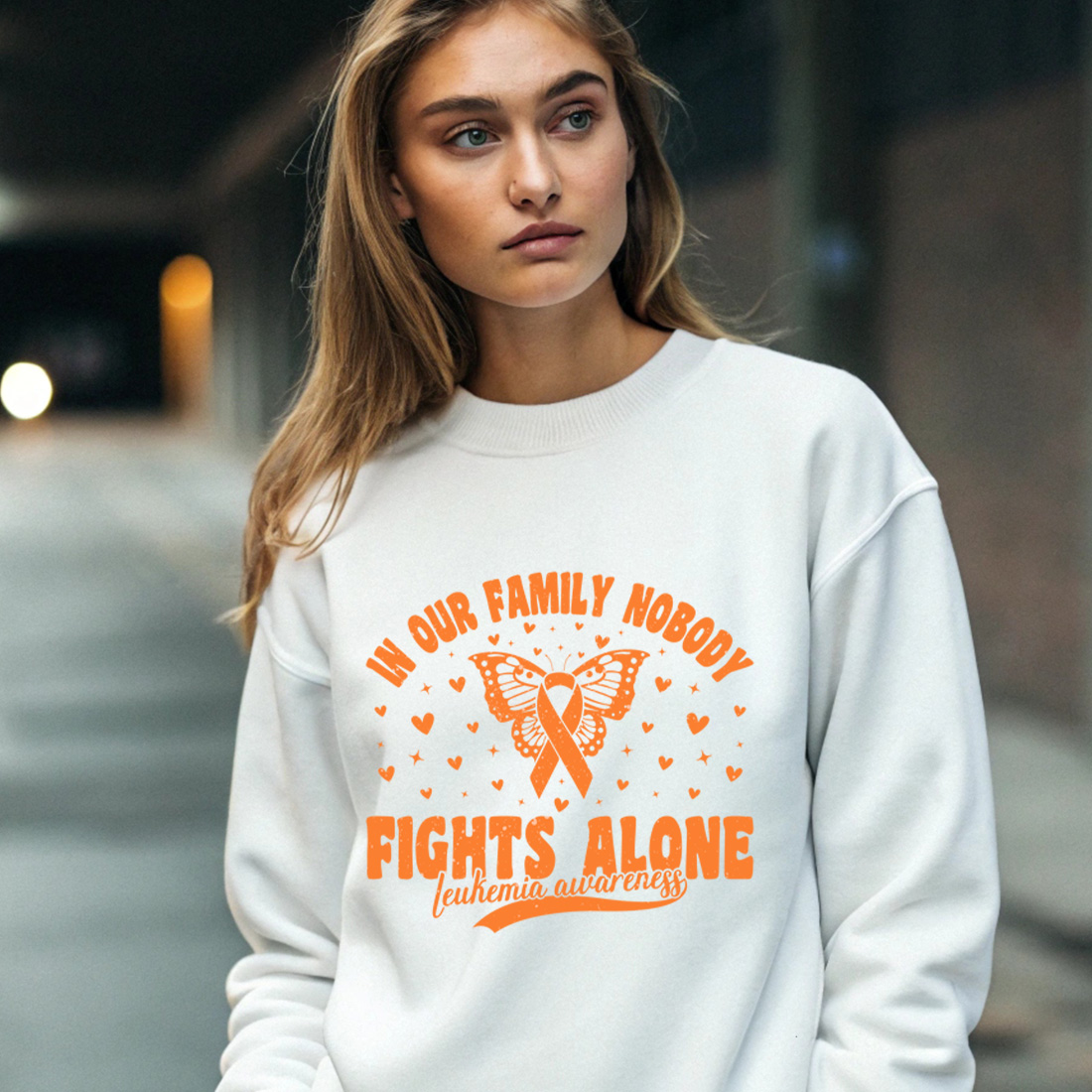 leukemia awareness butterfly ribbon design for family support. graphic design. 4 with female sweatshirt mock up 933