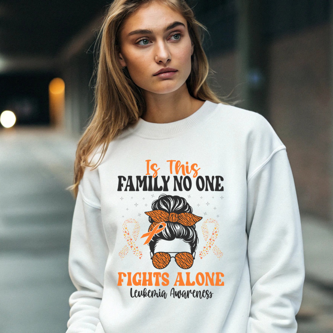 leukemia awareness family support design for strong women and fighters. graphic design. 4 with female sweatshirt mock up 694