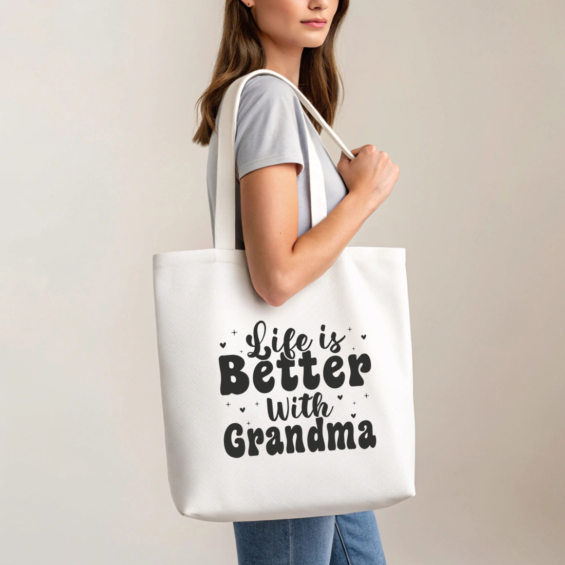 life is better with grandma quote – cute family love design for t shirts and gifts 5 with tote bag mock up 379