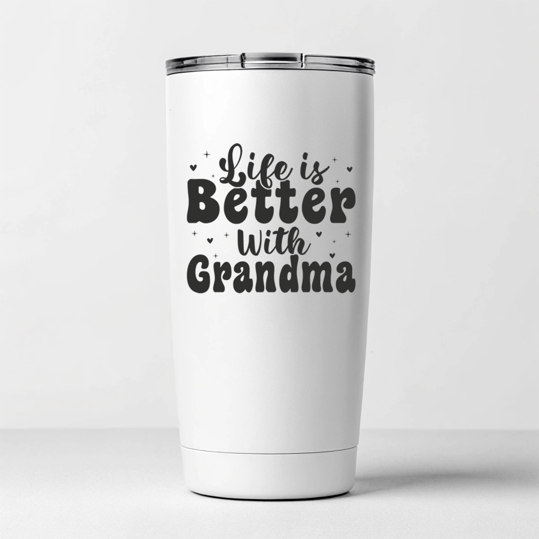 life is better with grandma quote – cute family love design for t shirts and gifts 8 white tumblers mockup 492