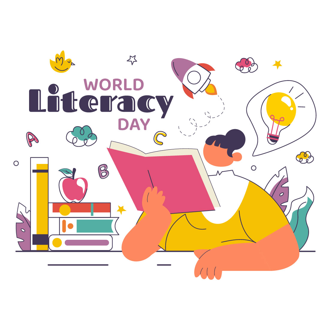 10 World Literacy Day Illustration preview image.