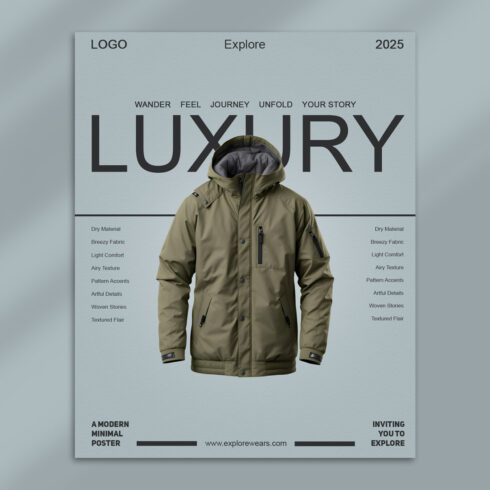 Luxury Jacket Promotional Poster Template – Modern Minimalist PSD Design cover image.