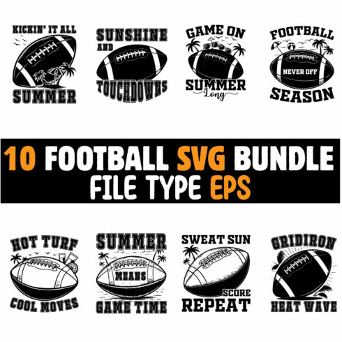 10 Summer Football SVG Bundle for T-Shirts cover image.