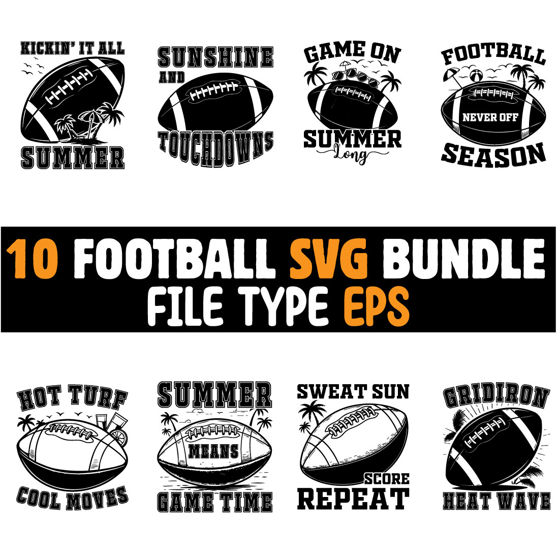 10 Summer Football SVG Bundle for T-Shirts cover image.
