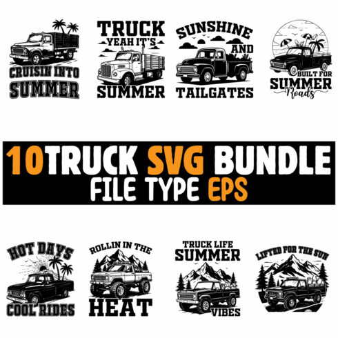 10 Summer Truck SVG Bundle for T-Shirts cover image.