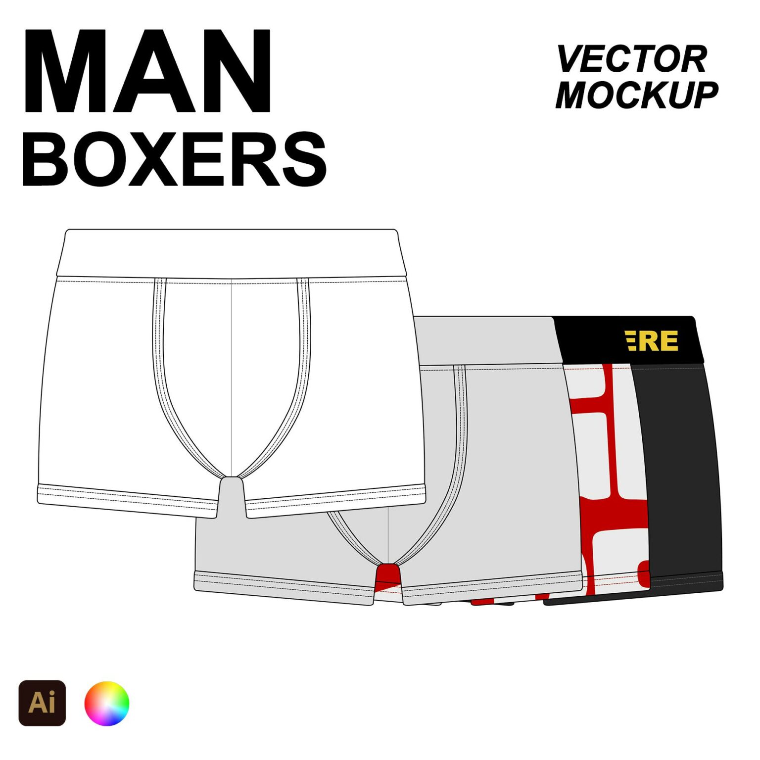 Man Boxers Flat Vector Mockup - MasterBundles