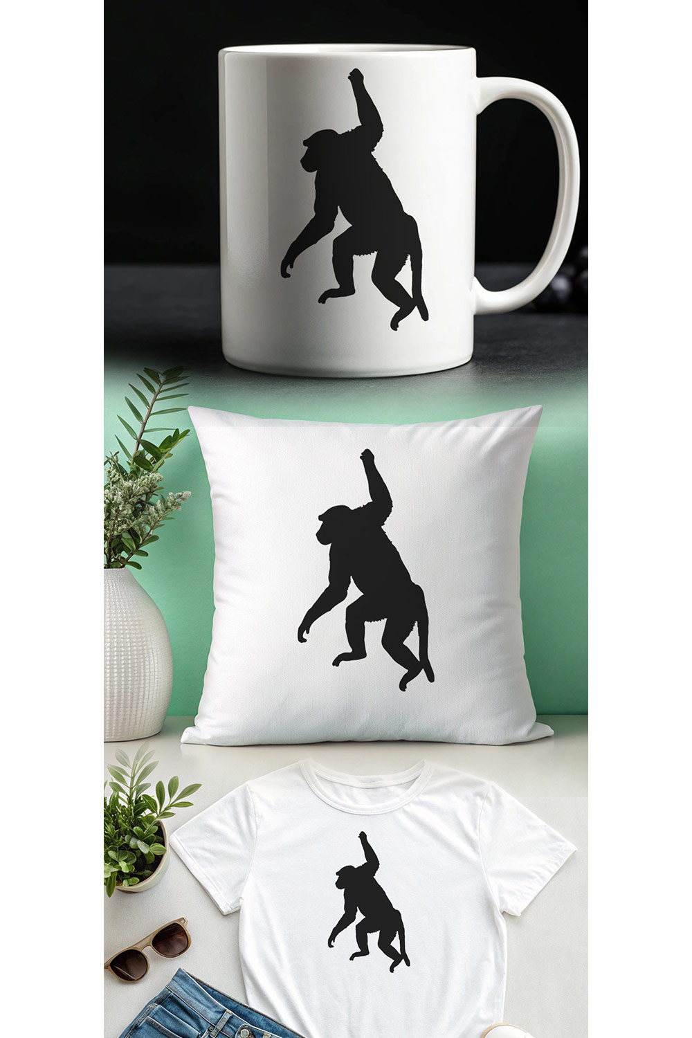 Baboon Silhouette Set – Wild Animal Vector Collection in Black Silhouette Style pinterest preview image.