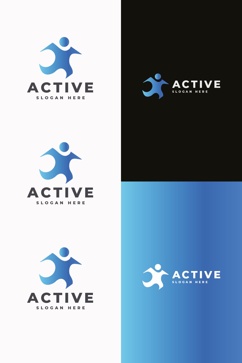 Active - Dynamic Human Figure Logo pinterest preview image.