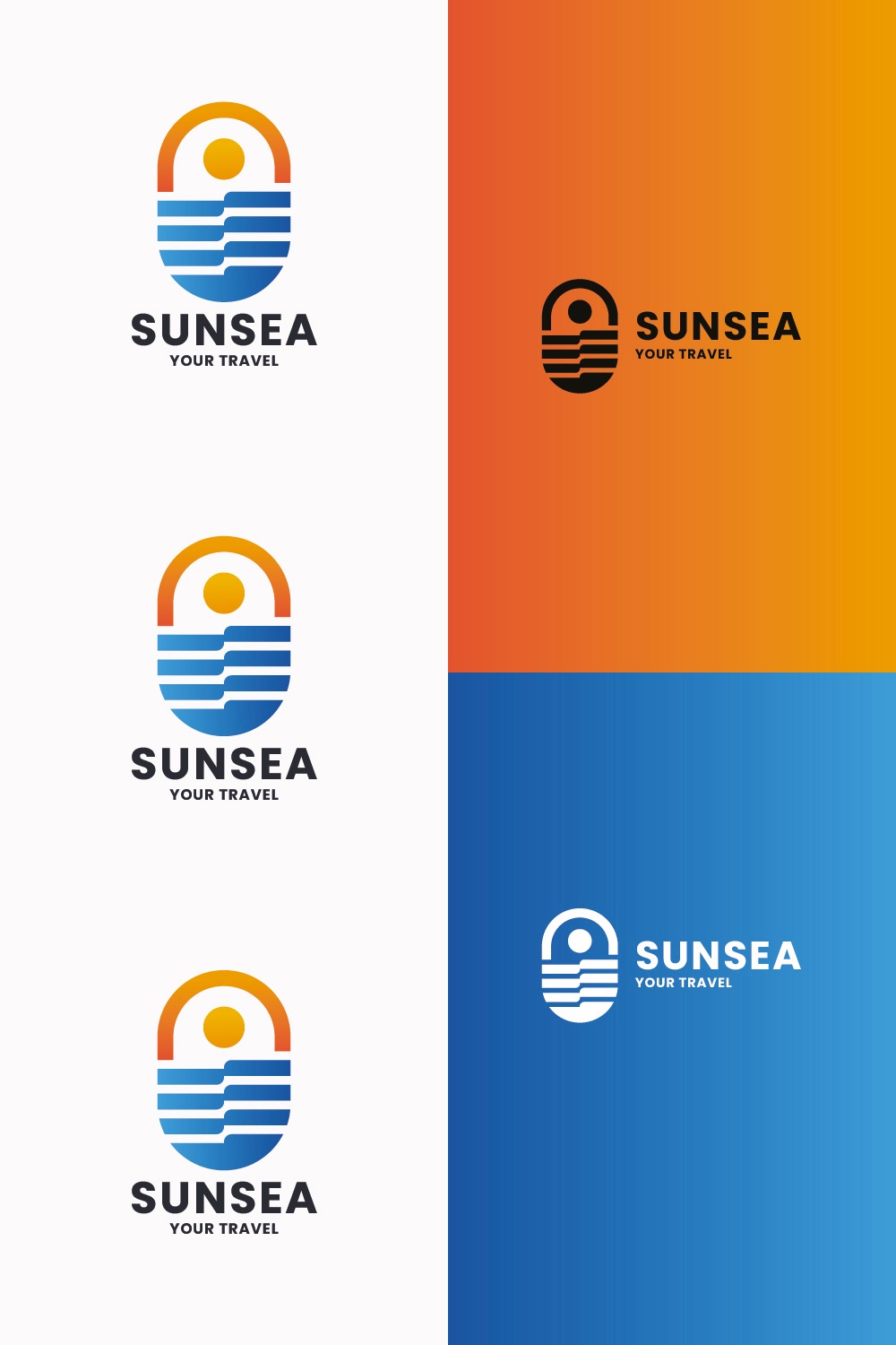 Vibrant Ocean & Sun Travel Logo pinterest preview image.