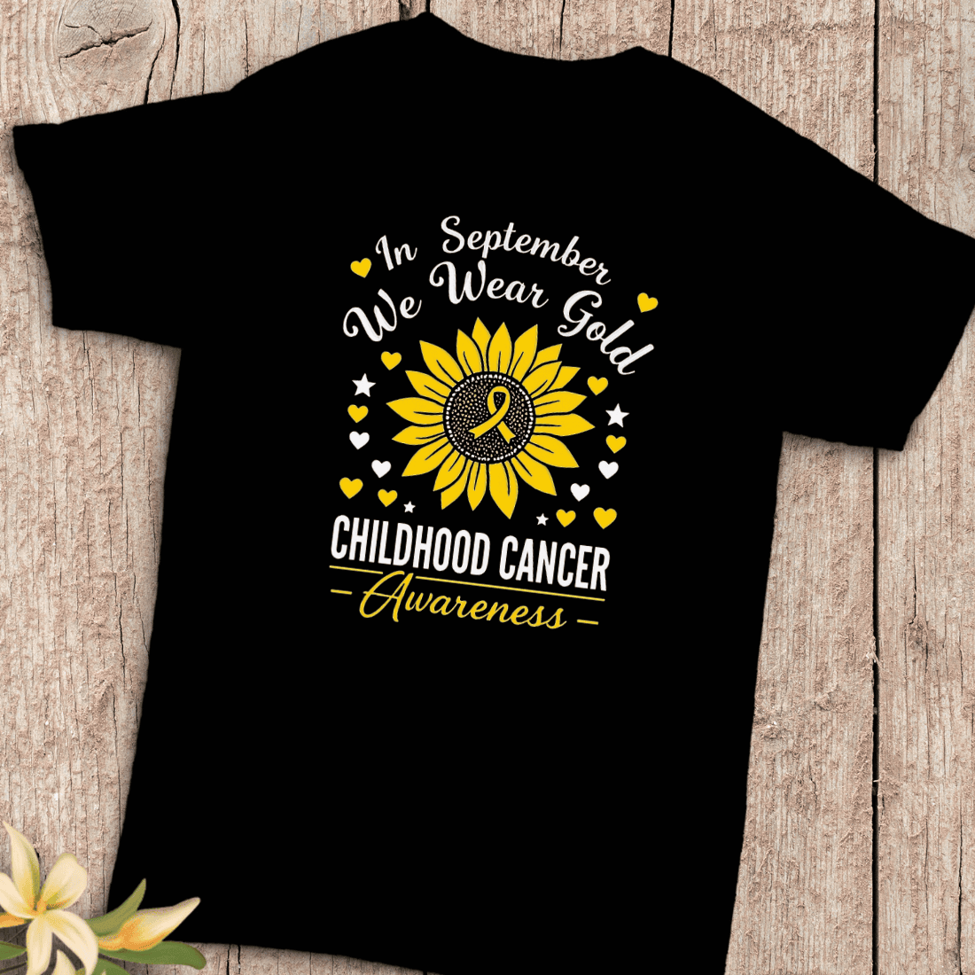 Sunflower Gold Ribbon Awareness T-Shirt Design cover image.