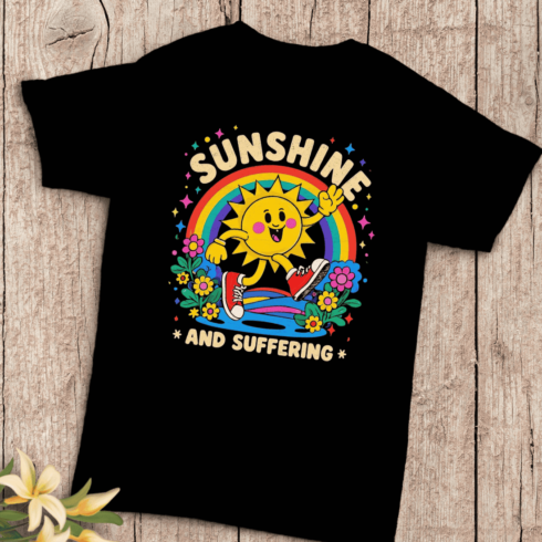 Sunshine and Suffering Typography with Retro T-Shirt Design cover image.