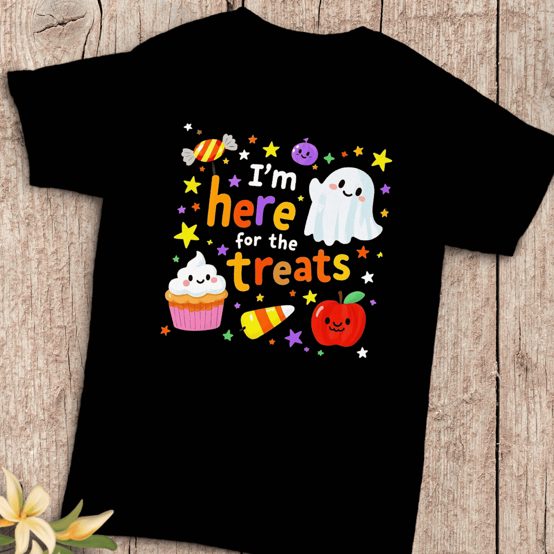 Spooky Cute Ghost Cat Candy T-Shirt Design cover image.