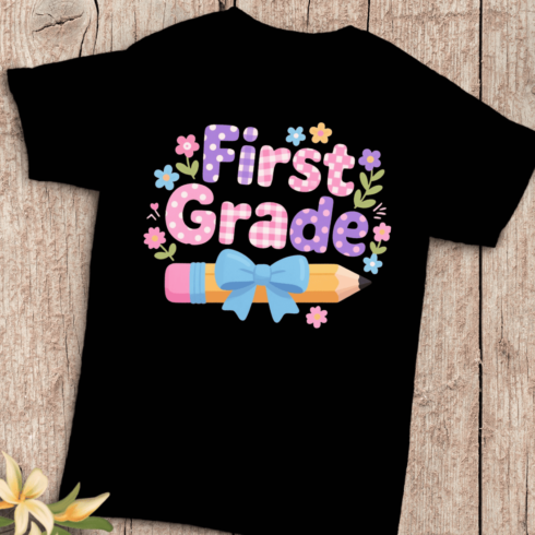 Elementary School First Grade T-Shirt Design cover image.
