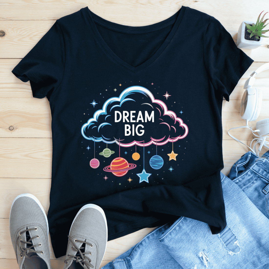 Galaxy Theme Neon Outline T-Shirt Design preview image.