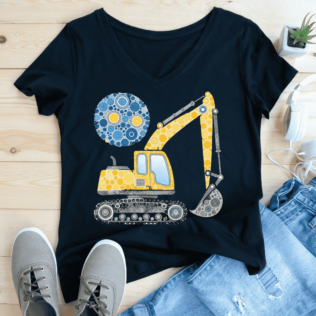 Abstract Dots Excavator Construction T-Shirt Design preview image.