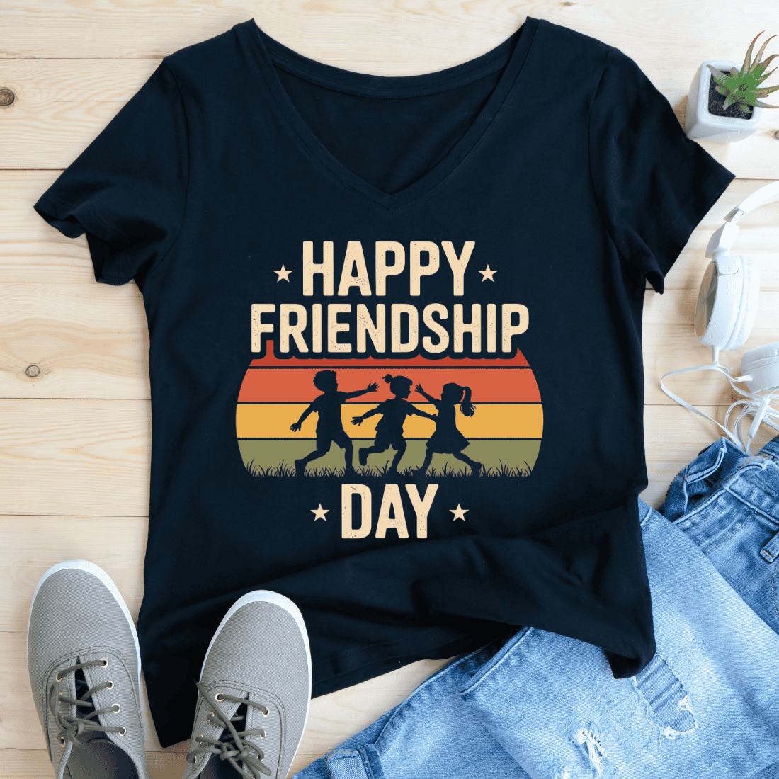 Children Playing Friendship T-Shirt Design preview image.
