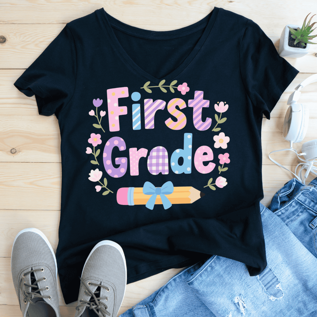 First Grade Learning Journey T-Shirt Design preview image.