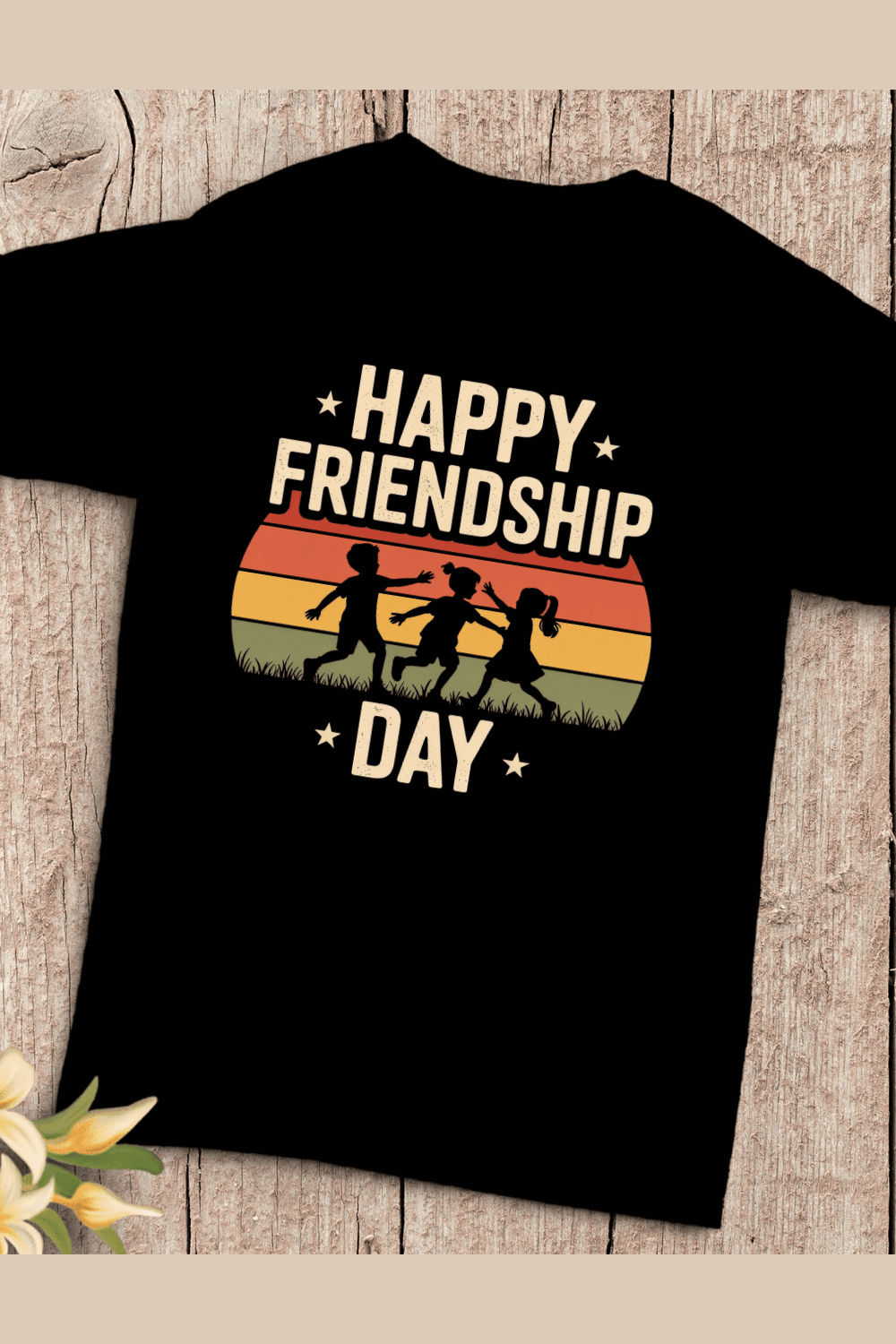Children Playing Friendship T-Shirt Design pinterest preview image.