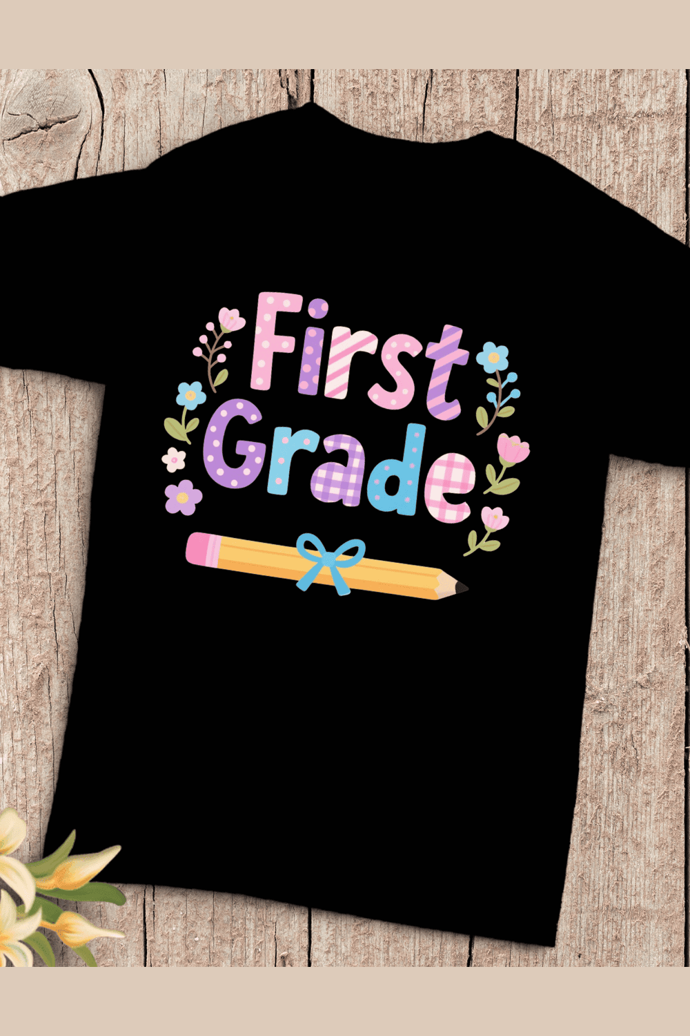 First Grade Back to School T-Shirt Design pinterest preview image.