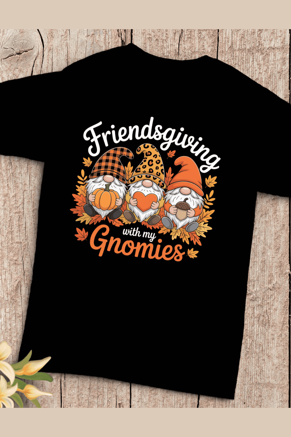 Cute Thanksgiving Gnomes T-Shirt Design pinterest preview image.